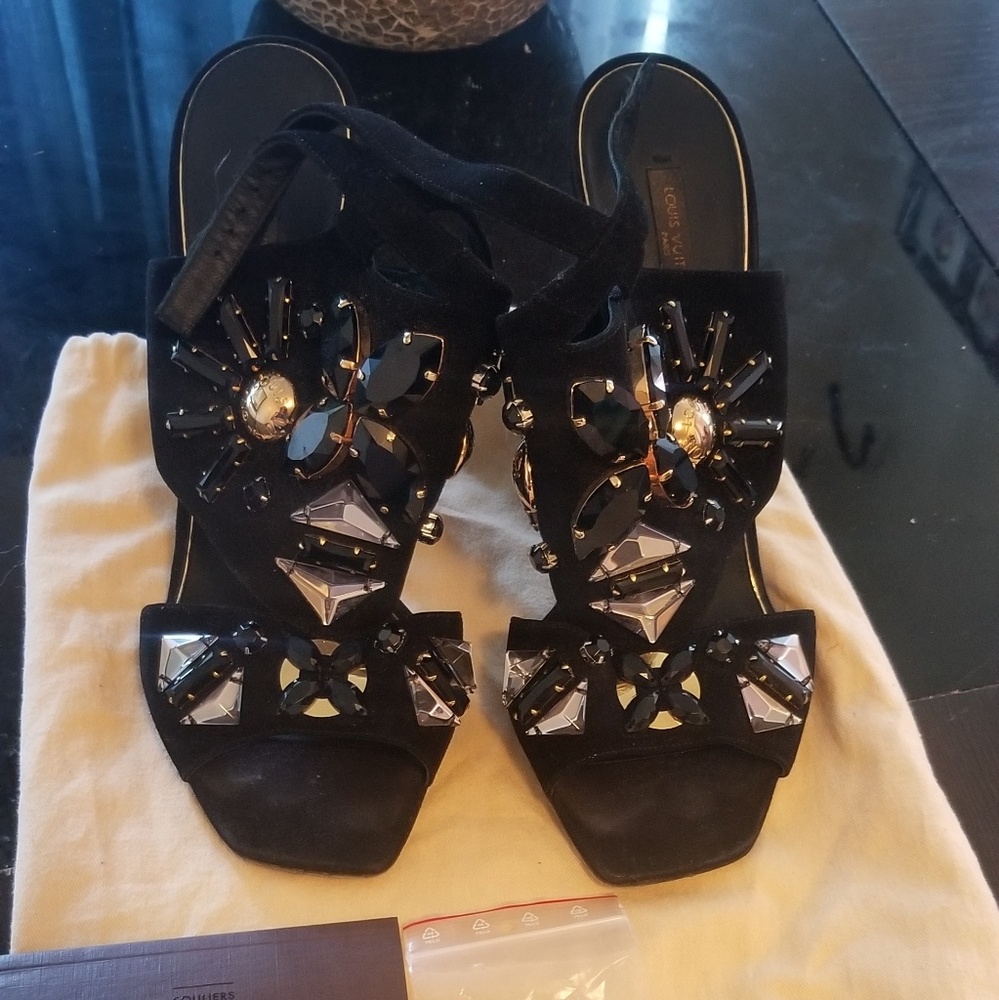 Authentic Louis Vuitton Suede Bejeweled Heels